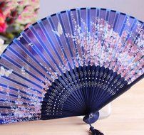 Purple &nbsp; Folding Hand Fan Blue Silk Butterfly Flower Fan Wedding Party Gift Decor