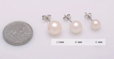 New Fashion 3 Size Women's Real White Freshwater Pearl Ear Stud Earrings Gift 8mm