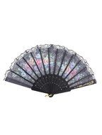 Flower Pattern Fabric Lace Folding Dancing Wedding Hand Fan 12Pcs N3