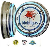 MOBIL ONE MOBILGAS FLYING PEGASUS 18" DUAL NEON LIGHT WALL CLOCK GASOLINE GAS FUEL PUMP OIL SIGN BLUE by Mobil