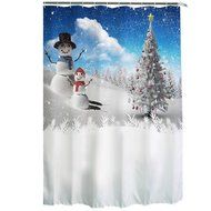 AutumnFall Winter Holiday Snowman Christmas Fabric Shower Curtain Digital Decor with Hooks (180cm180cm, E) N7