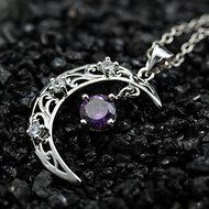 Fashion Women Silver Charm Moon Amethyst Crystal Hollow Vintage Necklace Pendant N2