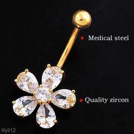 Rhinestone Flower Navel Ring Gold Plated Belly Button Bar Body Piercing Jewelry N3