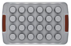 Cake Boss Deluxe Nonstick Bakeware 24-Cup Mini Muffin Pan, Gray with Red Silicone Grips
