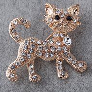 Lovely Gold Plated Full Rhinestone Crystal Cat Brooch Pin Party Jewelry Gift N3
