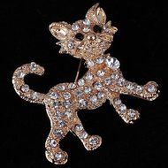Lovely Gold Plated Full Rhinestone Crystal Cat Brooch Pin Party Jewelry Gift N4