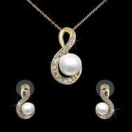 Pop White Pearl Circle Crystal Pendant Jewelry Set Women Collar Nacklace Earring N2