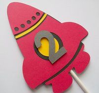 Rocket ship space cake topper 5 inches with age space birthday party- by Singing Honey Bee Designs