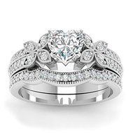 Women's Halo Heart Cut AAA CZ 925 Silver Wedding Bridal Ring Set Fashion Jewelry (6)