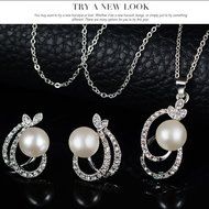 Morenitor(TM) Jewelry Set Gold Plated Pearl Pendant Necklace Dangle Earring Stud Set. N12