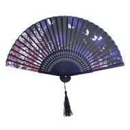 Hollow Rib Flower Hand Fan Folding Fan Pocket Fan (Blue) N43