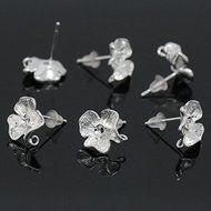 10 PCs Copper Earring Post Flower Silver Plated 17mmx12mm(5/8"x4/8") N2