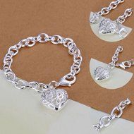 Fashion Women Lady Silver Plated Charm Heart Crystal Chain Bracelet Bangle N5