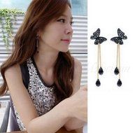 1Pair New Women Rhinestone Butterfly Drop Long Tassel Ear Stud Earrings jep