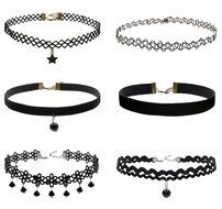 CrazyPiercing 6 Pcs Set Choker Necklaces for Women Girls Black Velvet Tattoo Choker Collar Lace Gothic Vintage... N3