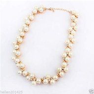 Fashion Women Jewelry Crystal Pearl Necklace Statement Bib Chunky Pendant Chain