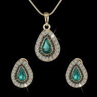 Handmade Emerald Waterdrop Earrings+Crystal Necklace Bohemian Women Ethnic Party