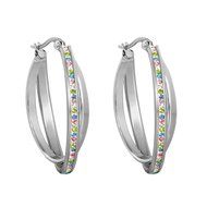 HooAMI Stainless Steel Womens Double Oval Hoop Earrings with Clear CZ Crystal N3