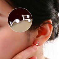 Cute Tiny Women silver plated Musical Note Ear Stud Earrings Gift Funny N2