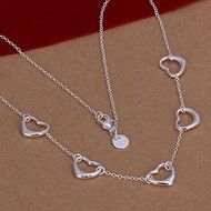 New Women Jewelry 925 Sterling Silver Plated Fashion Chain Five Heart Necklace N3