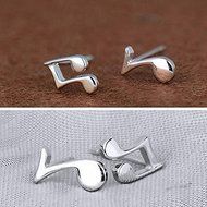Cute Tiny Women silver plated Musical Note Ear Stud Earrings Gift Funny N4