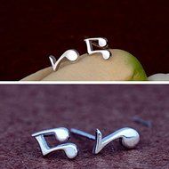 Cute Tiny Women silver plated Musical Note Ear Stud Earrings Gift Funny N5