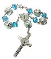 Saint Benedict Light Blue Beads Car Rearview Rosary Catholic NR Medal Jerusalem N2