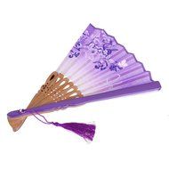 Vintage Flax Leaf Butterfly Bamboo Hand Fan Lady&#039;s Fan Pocket Fan - Purple N34