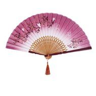 Vintage Flax Leaf Butterfly Bamboo Hand Fan Lady&#039;s Fan Pocket Fan - Purple N35