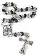Car Rearview Mirror Silver Rosary Black Crystals Beads &amp; Zircons Cross Jerusalem N2