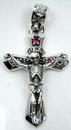 Skull Cross W/ruby Sterling Silver .925 Biker Rock Harley Pendant