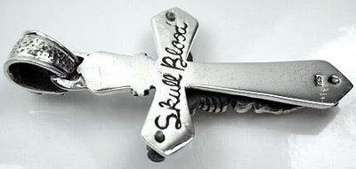 Skull Cross W/ruby Sterling Silver .925 Biker Rock Harley Pendant N2