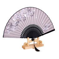 Vintage Flax Leaf Butterfly Bamboo Hand Fan Lady's Fan Pocket Fan - Purple N43