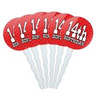 Set of 6 Cupcake Picks Toppers Decoration Birthday Party Red Black Polka Dots - 90 Ninety N7