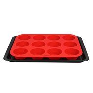 Plataplus Silicone Muffin Pan 12 Cup Nonstick Cupcake Baking Mold BPA Free, Red