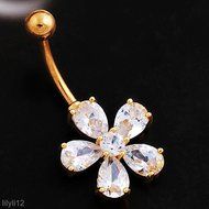 Rhinestone Flower Navel Ring Gold Plated Belly Button Bar Body Piercing Jewelry N4