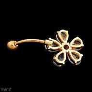 Rhinestone Flower Navel Ring Gold Plated Belly Button Bar Body Piercing Jewelry N5
