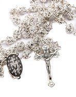 White Zircon Crystals Beads Rosary Catholic Necklace Miraculous Medal &amp; Crucifix N3