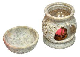 Artist Haat Handcrafted Soapstone Aroma Diffuser with Floral Carving Work (Beige, 11.43x7.62x7.62 cm Approx.) N2