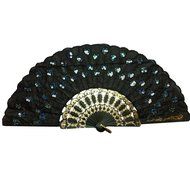Weixinbuy Chinese Retro Folding Hand Held Fabric Fan Embroidered Peacock Party Decor N5