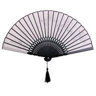 Linen Butterfly Flowers Hand Fan Lacquer Handle Folding Fan Gray N5