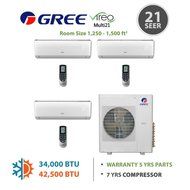 Gree MULTI30BVIR303 - 30,000 BTU Multi21 Tri-Zone Wall Mounted Mini Split Air Conditioner with Heat Pump 220V... N6