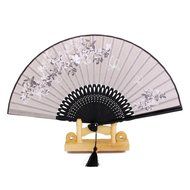 Linen Butterfly Flowers Hand Fan Lacquer Handle Folding Fan Gray N6