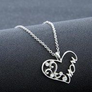 "Mom" Charm Crystal Heart Pendant Necklace Chain Statement Mother's Day Gifts N6