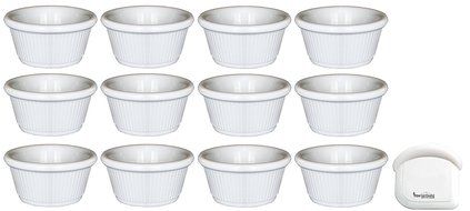 Clipper Fluted Round Stackable Small Melamine Condiment Ramekins with Pan Scraper, White (12-Pack, 2 Ounce) N2