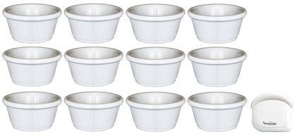 Clipper Fluted Round Stackable Small Melamine Condiment Ramekins with Pan Scraper, White (12-Pack, 2 Ounce) N4