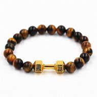 Tiger Eye Gemstones Dumbbell Barbell Stretch Yoga Mala Beaded Energy Bracelets N4