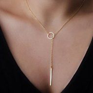 Urban Anthropologie Gold Plate Circle Bar Simple Chain Pendant N2