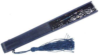 Blue Butterfly White Flower Pattern Lace Bamboo Handheld Folding Fans for Girls Women N3