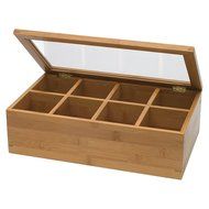Lipper Divided 8189 Bamboo Tea Box with Clear Lid, 8 sections